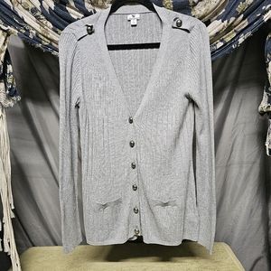 3/$25 Worthington | Light Gray Stud Button Knit Cardigan Sweater w/Pockets Large